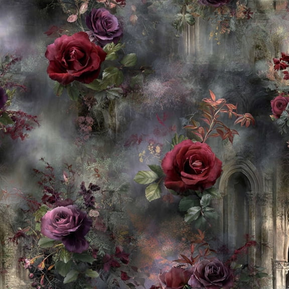 Moody Peel and Stick Wallpaper Haunting Gothic Scene Purple Roses Overgrown Arches Wall Mural 23.6in x 9.8ft Self Adhesive Botanical Contact Paper Renter Friendly Wallpaper for Bedroom