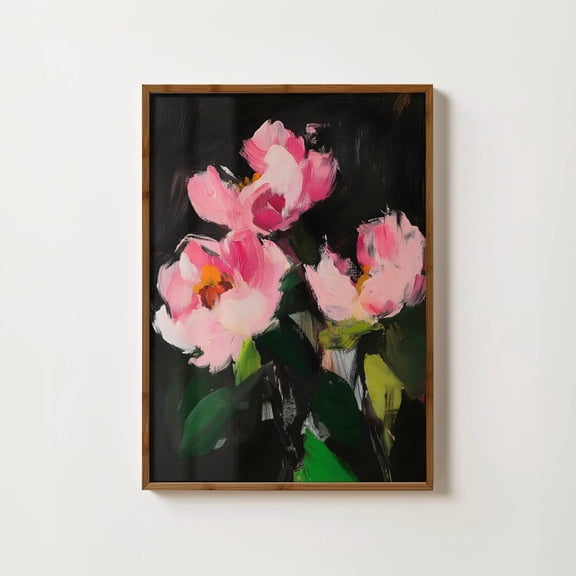 Moody Peony Print Vintage Peonies Wall Art Moody Floral Print Dark Flowers Abstract Flower Print Pink Flower Maximalist Art Home Decor #922, Stretched Canvas Size 12x18