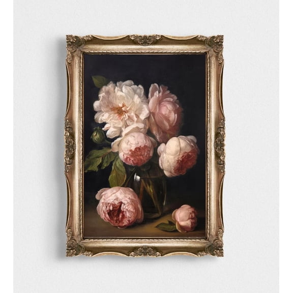 Moody Peony Wall Art, Vintage Dark Academia Flower Poster, Antique Still Life, Bedroom Office Decor, Timeless Elegance, 8x12 UNFRAMED