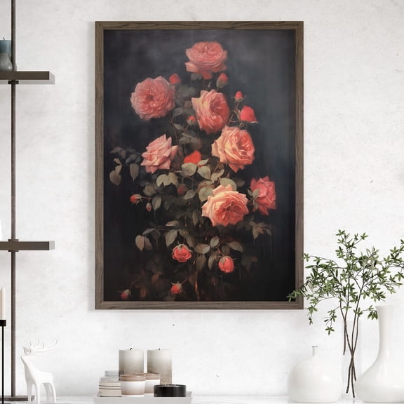 Moody Pink Roses Wall Art, Dark Cottagecore Floral Decor, Unframed Paper Print Size 8x12