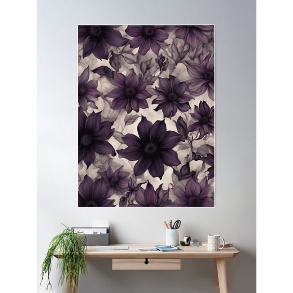 Moody Purple Flowers Poster Wall Art, Modern Wall Decor For Living Room Bedroom, 8x12 UNFRAMED