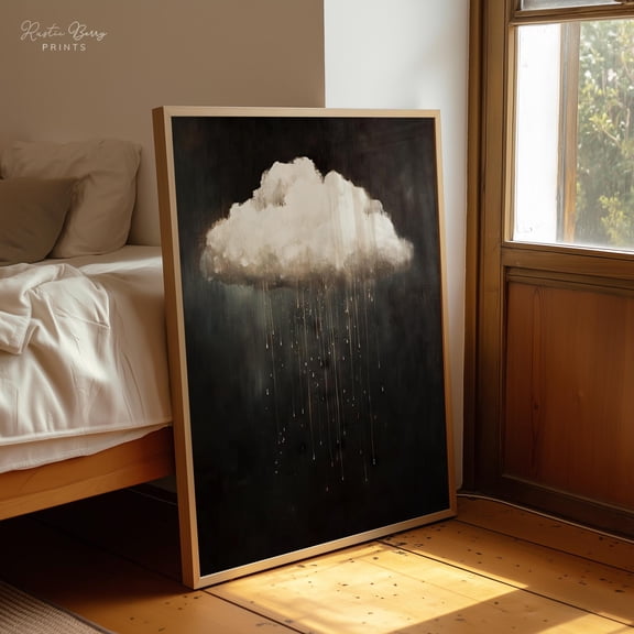 Moody Rain Cloud Wall Art Storm Painting Dark Decor Neutral Minimal Art Poster Home Decor Office Wall Art
