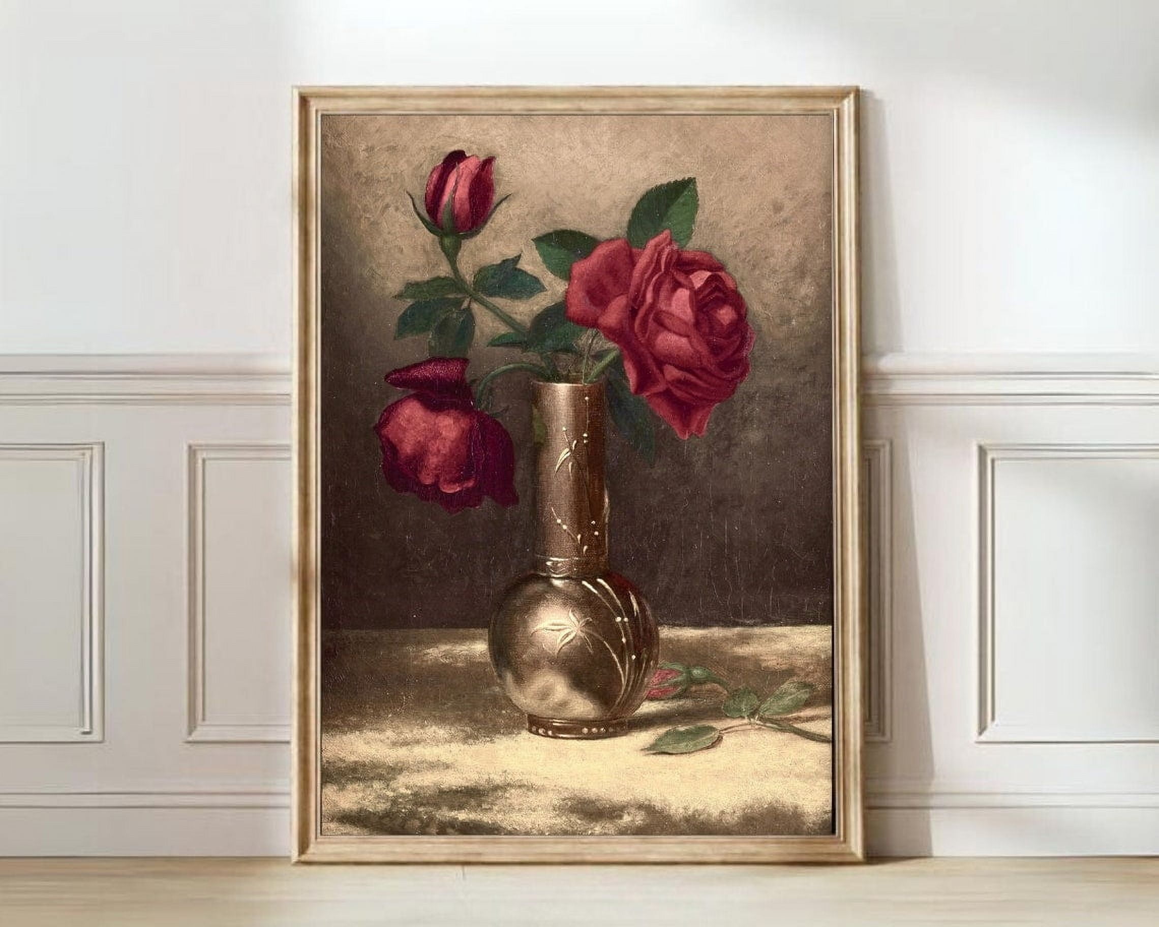 Moody Red Roses Painting Vintage Flower Print Dark Floral Print Vintage ...