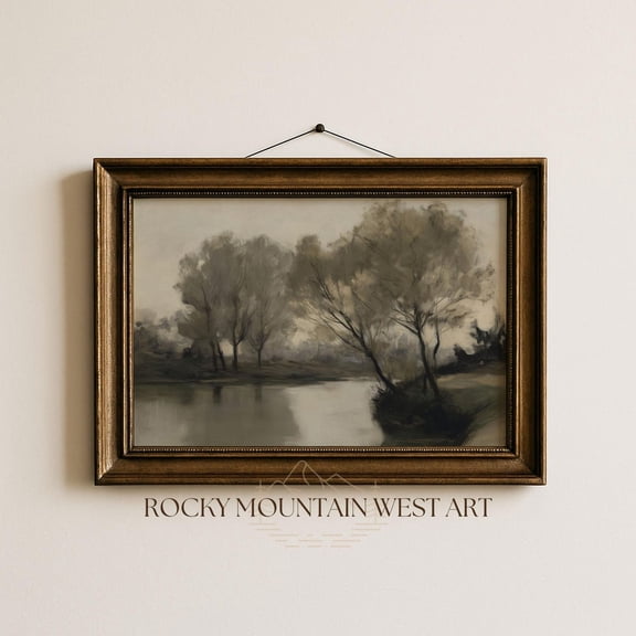 Moody River Landscape Print Neutral Wall Art Serene Forest Nature Scene Rustic Dark Decor Autumn Fine Art Earth Tone Decor Nature Wall Art Home Decor #258, Stretched Canvas Size 12x18