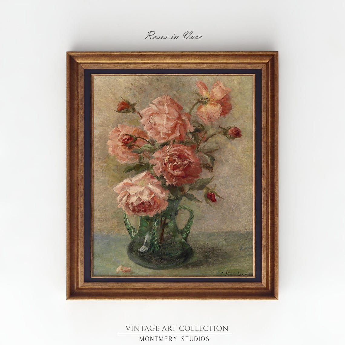 Moody Rose Wall Art Poster, Pink Roses Print Poster, Roses in a Vase ...