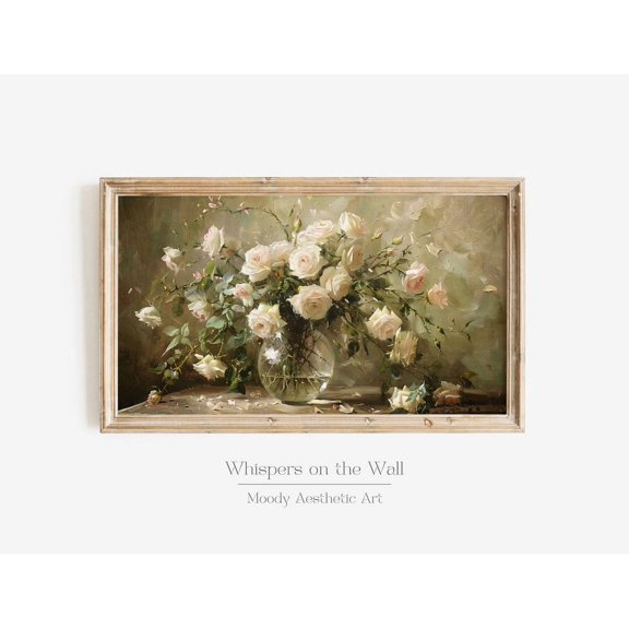 Moody Roses Art Spring Decor Coquette Floral Flower Art Pink Rose Still Life