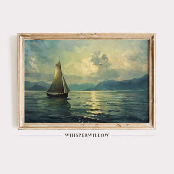 Moody Sailboat Vintage Ocean, Ocean Waves, Sea Storm, Maritime Nautical Art, Wall Decor, poster Unframed Paper Print