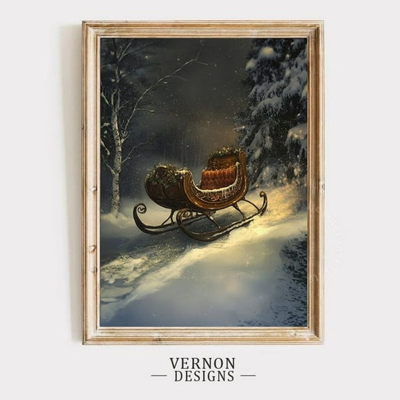 Moody Santa'S Sleigh Wall Art Print, Decor Forest Snow Covered, Cozy Seasonal Print, X-Mas Decor Print, Dark Wall Art Wall Art, Modern Wall Decor, 12x18 UNFRAMED