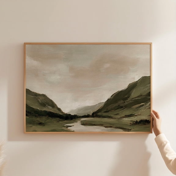 Moody Scottish Glen Landscape Muted Moss Green River Scenic Paper Poster Unframed Paper Print