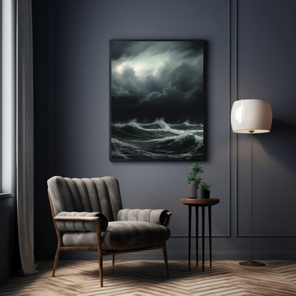 Moody Seascape Dynamic Thunderstorm Wall Decor Unframed Paper Print
