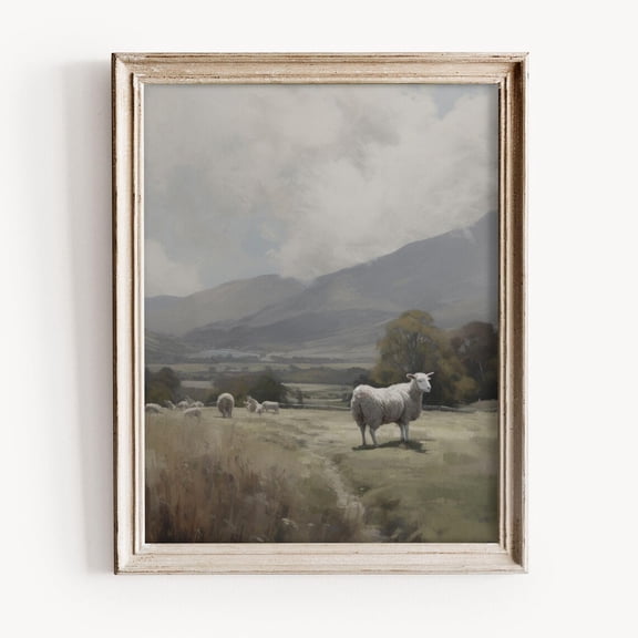 Moody Sheep Print, Rustic Farmhouse Wall Art, Neutral Tones, Countryside Flock, Vintage Pastoral Decor, Home Decor UNFRAMED Poster, Wall Art for Decor, Present, 8x12