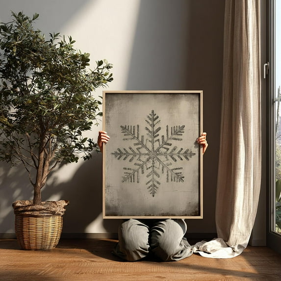 Moody Snowflake Wall Art Print, Vintage Christmas Snowflake Painting, Cozy Cottage Winter Décor, Festive Holiday Decor, 12x18 UNFRAMED
