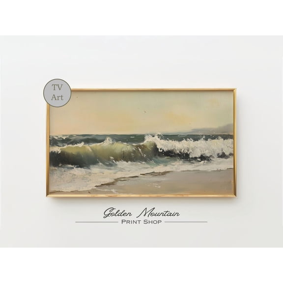 Moody Summer Coastal Waves, Abstract Ocean, Farmhouse Vintage Minimalist Seascape, Beach Poster Decor, Size 8x12 UNFFRAMED F03.1.8l1064