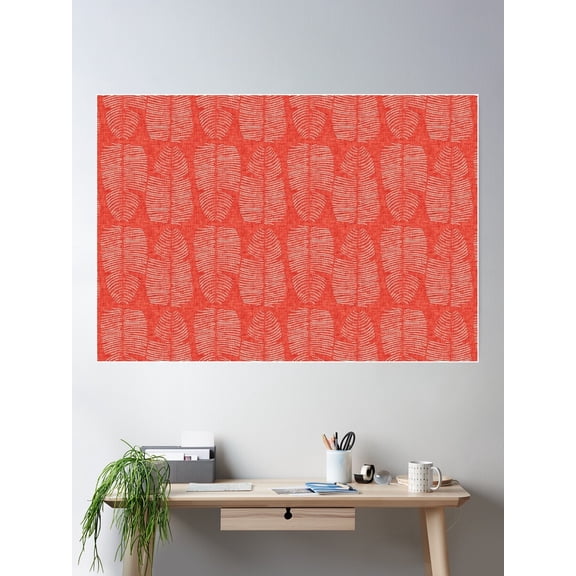 Moody Tropical Leaves Firebrick Poster Wall Art, Modern Wall Decor For Living Room Bedroom, 24x36 UNFRAMED