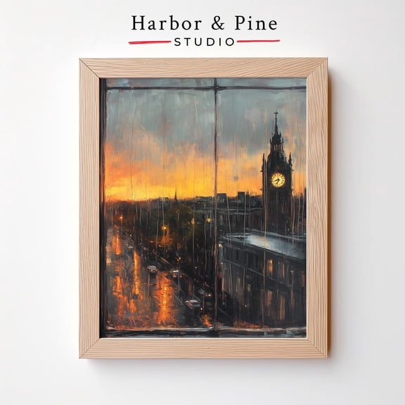 Moody Urban Cityscape Vintage Clock Tower at Dusk, Unframed Paper Poster 8x10in