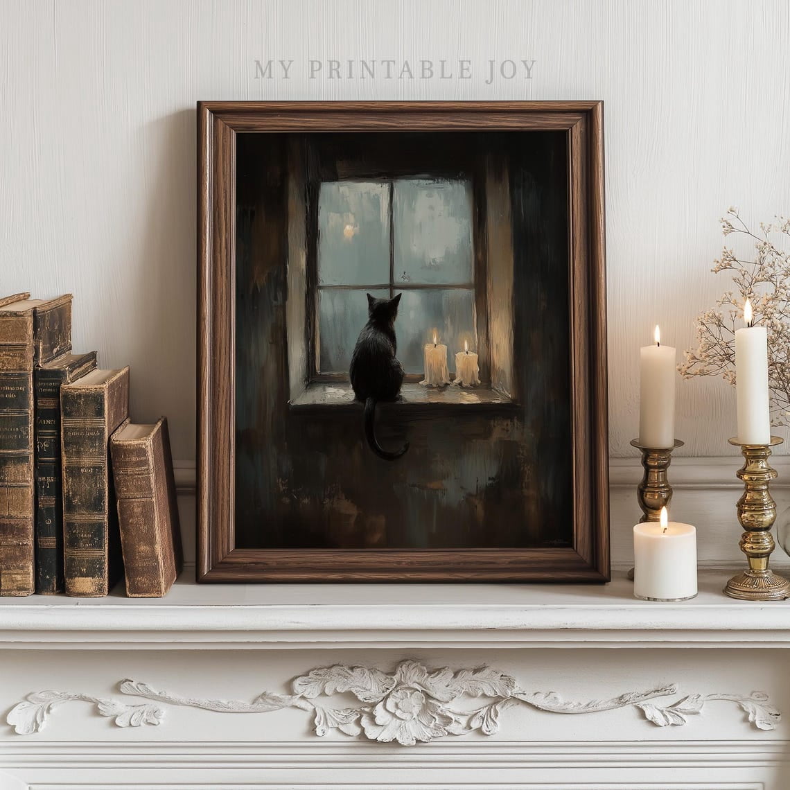 Windows Black Moody Vintage Black Cat By Candlelight Wall Art, Gothic, Evening Window ...