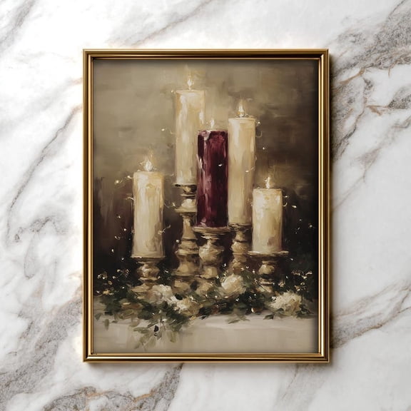 Moody Vintage Candlestick - Rustic Farmhouse Art, Cozy Still Life Decor, Wall Art, For Home 4, Unframed Canvas Size 12x18