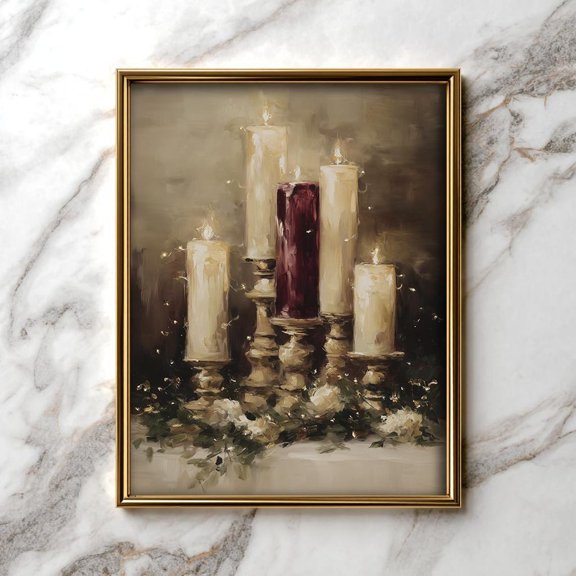 Moody Vintage Candlestick - Rustic Farmhouse Art, Cozy Still Life Decor, Wall Art, For Home 4 Unframed Paper Print