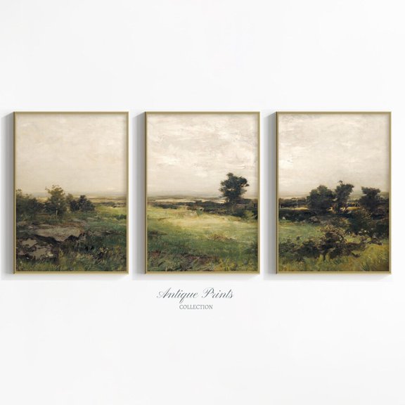 Moody Vintage Countryside Landscape Split Farmhouse Wall Art Set 3 Stretched Canvas 12x18