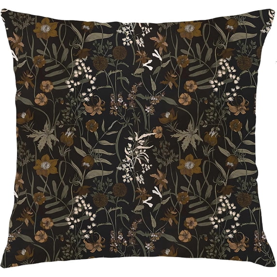 Moody Vintage Floral Botanical Pillow Covers 18x18, Flower Floral Room Decor, Retro Dark Cottagecore Rustic Nature Wildflower Plant Decorative Throw Pillow Covers