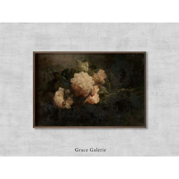 Moody Vintage Flower Print, Peonies, Dark Floral Still Life, Antique Art Home Decor #2128, 12x18 UNFRAMED