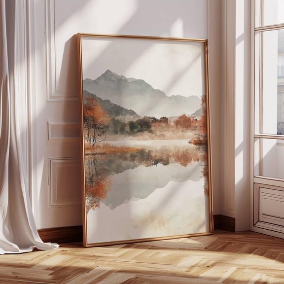 Moody Vintage Landscape Print | Winter Scenery | Countryside Farmhouse Decor | Rustic Fall Lake Landscape | Neutral Muted Art UNFRAMED Poster, Wall Art for Decor, Present, 12x18