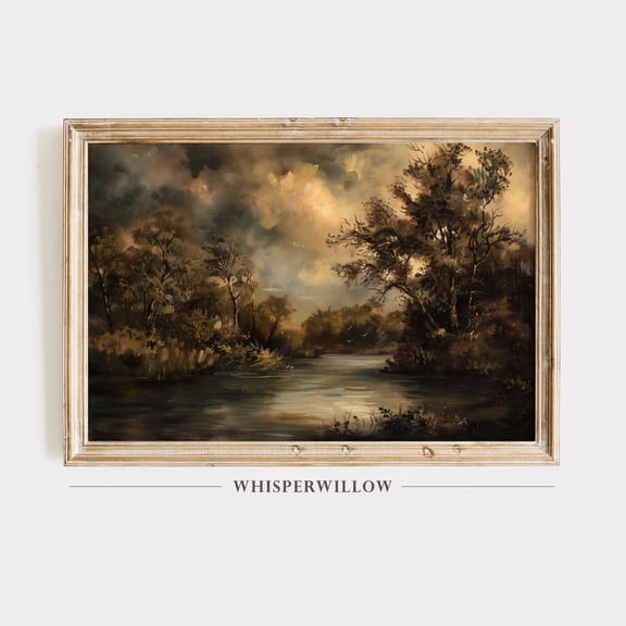 Moody Vintage River,, Rustic Primitive Wall Art, Dark Atmospheric, Country Farmhouse, Contemporary Lodge Unframed Paper Print