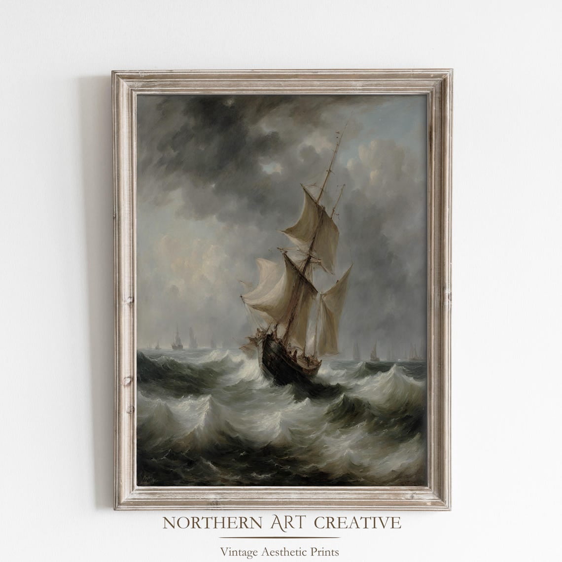 Moody Vintage Sailboat Wall Art Print, Antique Nautical Coastal ...