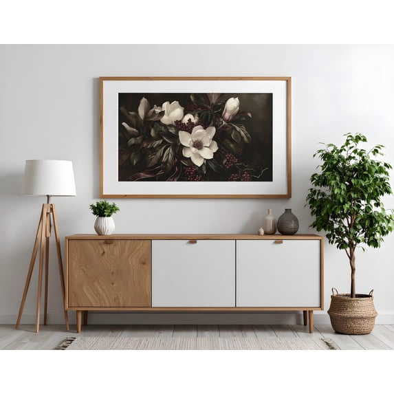 Moody Vintage Winter Floral Printable Wall Art, Print Christmas Wall Decor, Magnolia Holiday Print, Classic Christmas Winter Painting, 24x36 UNFRAMED