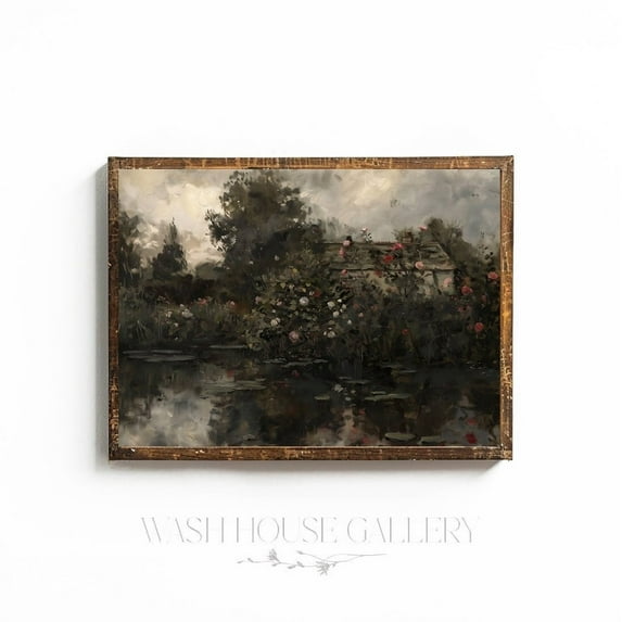 Moody Wall Art Moody Cottagecore Wall Art For Kitchen Wall Art For Bathroom Moody Bathroom Art Lily Pad Pond Cottage, 12x18 UNFRAMED
