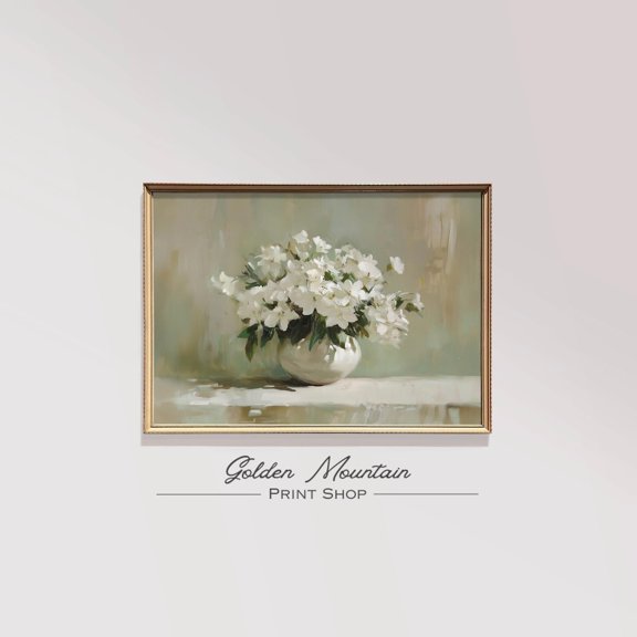 Moody White Flower Wall Art, Dark Academia, Antique Moody, Vintage Floral, Dark Spring Botanical poster Unframed Paper Print