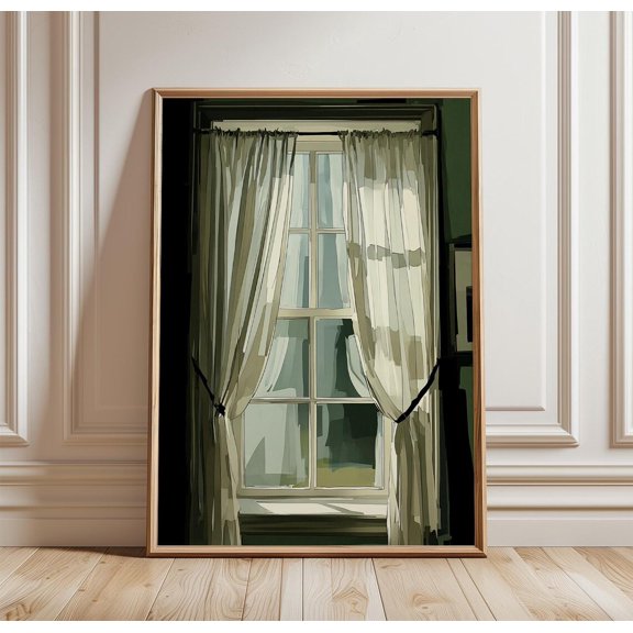 Moody Window Light Poster Sheer Curtain Minimal Interior Wall Art, Unframed Poster