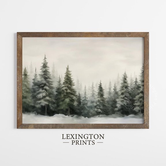 Moody Winter Forest Tree Fir Neutral Wall Art Print, Versatile Seasonal Theme For Living Room And Home Decor