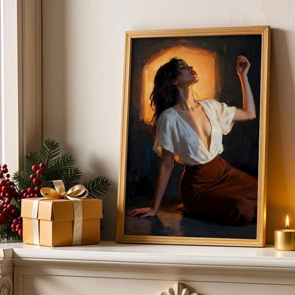 Moody Woman Portrait Dramatic Style Art Home Decor, 8x12 UNFRAMED