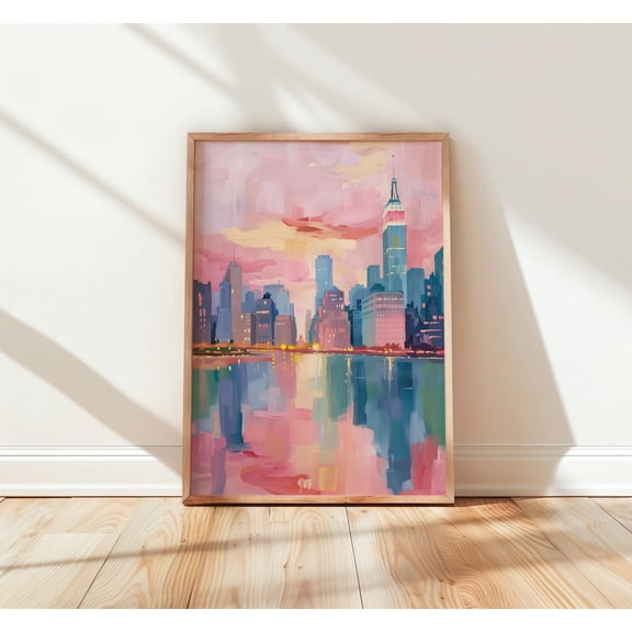 Moody York City Skyline Wall Art Romantic Rainy Evening Colorful Urban Reflections Contemporary