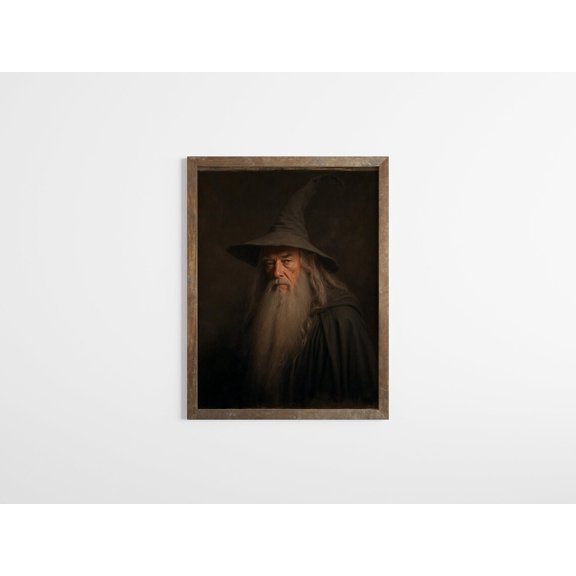 Moody and Dark Wizard Portrait Dark Fantasy Fine Art Power Ring Wall Art, Unframed Paper Poster 16x20in