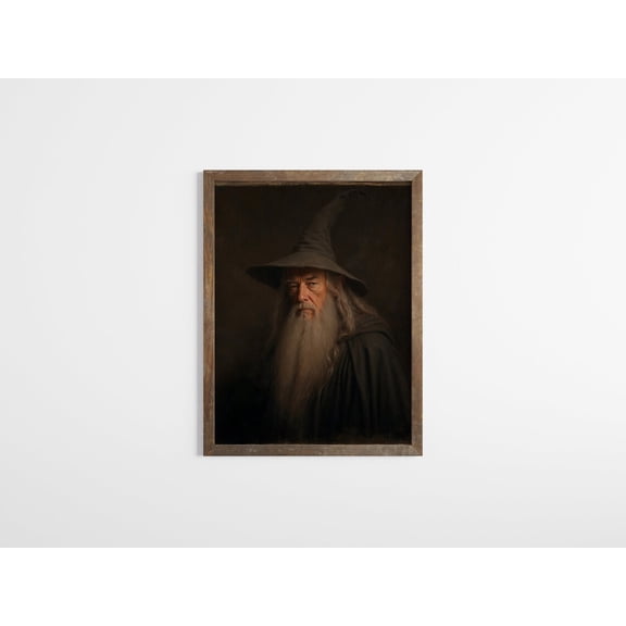Moody and Dark Wizard Portrait Dark Fantasy Fine Art Power Ring Wall Art, Unframed Paper Poster 8x10in