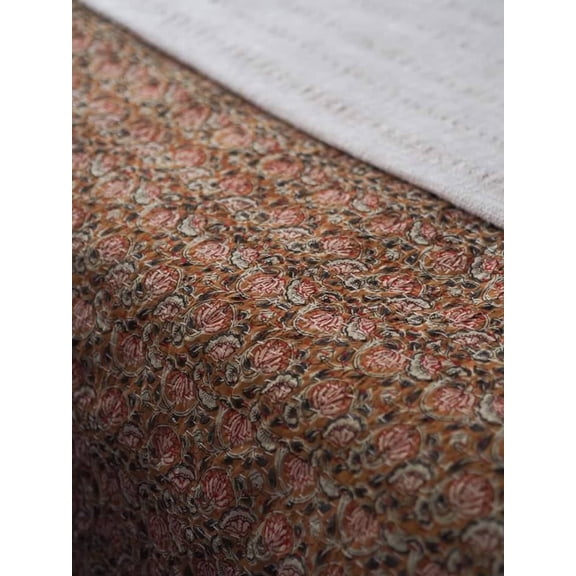 Moody floral Amanda Quilt Handblock Print floral Kantha Indian Netural Colour Indian inspired Bedding Hand charismas bedding ideas A And E Textiles House