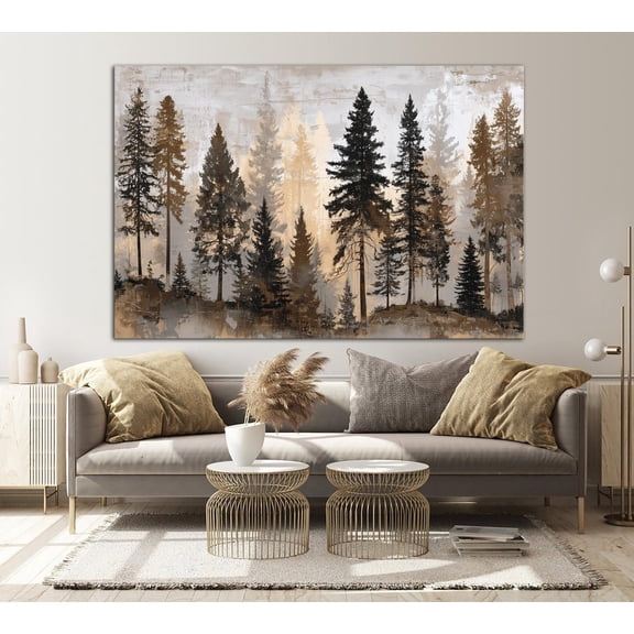 Moody forest large canvas wall art print Apartment decor Pine trees print Landscape minimalist art prints Above couch art, Unframed Canvas
