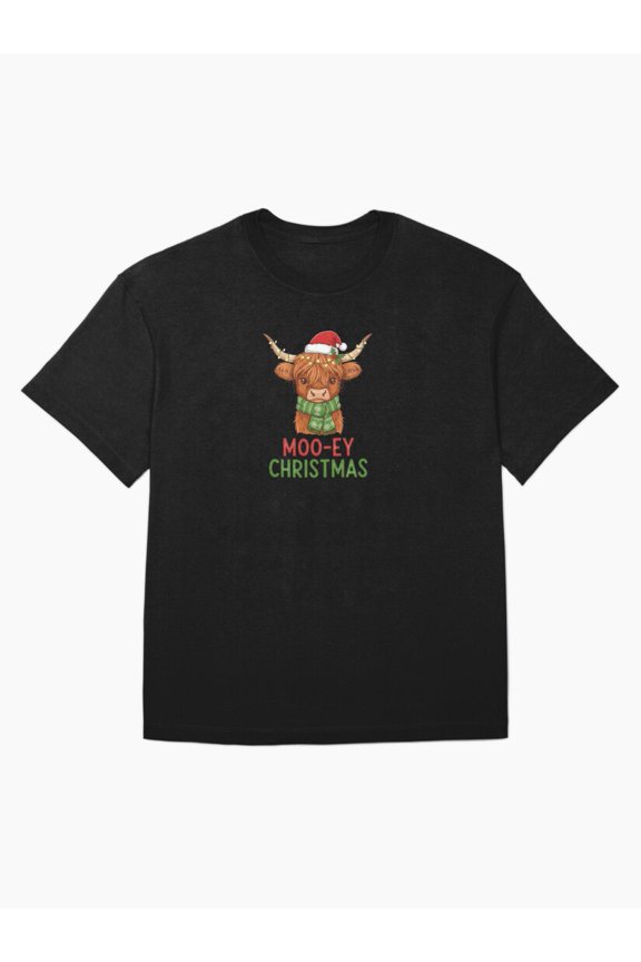 Mooey Christmas Cow Western Farm Animal Holiday Greeting Unisex T-Shirt up to Size 5XL