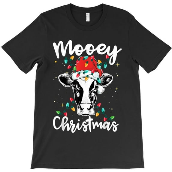 Mooey Christmas Funny St. Nick Christmas Lights Cow Lovers Graphic T-Shirt G3278, Up to 5XL