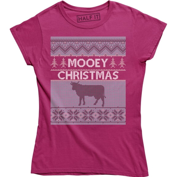 Mooey Christmas Holiday Funny Cute Animal Cow Lovers Women's Ugly T-Shirt