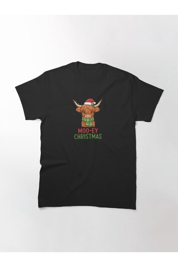 Mooey Christmas Longhorn Cow Western Holiday Greeting Unisex T-Shirt up to Size 5XL