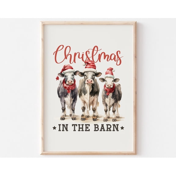 Mooey In The Barn, Farm Print, S, Farmhouse Decor, Winter Scene Print, Small Town Wall Art, Modern Wall Decor, 24x36 UNFRAMED