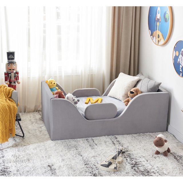 Moogeer Toddler Bed Frame with Safety Guardrails, Fits a Standard Crib