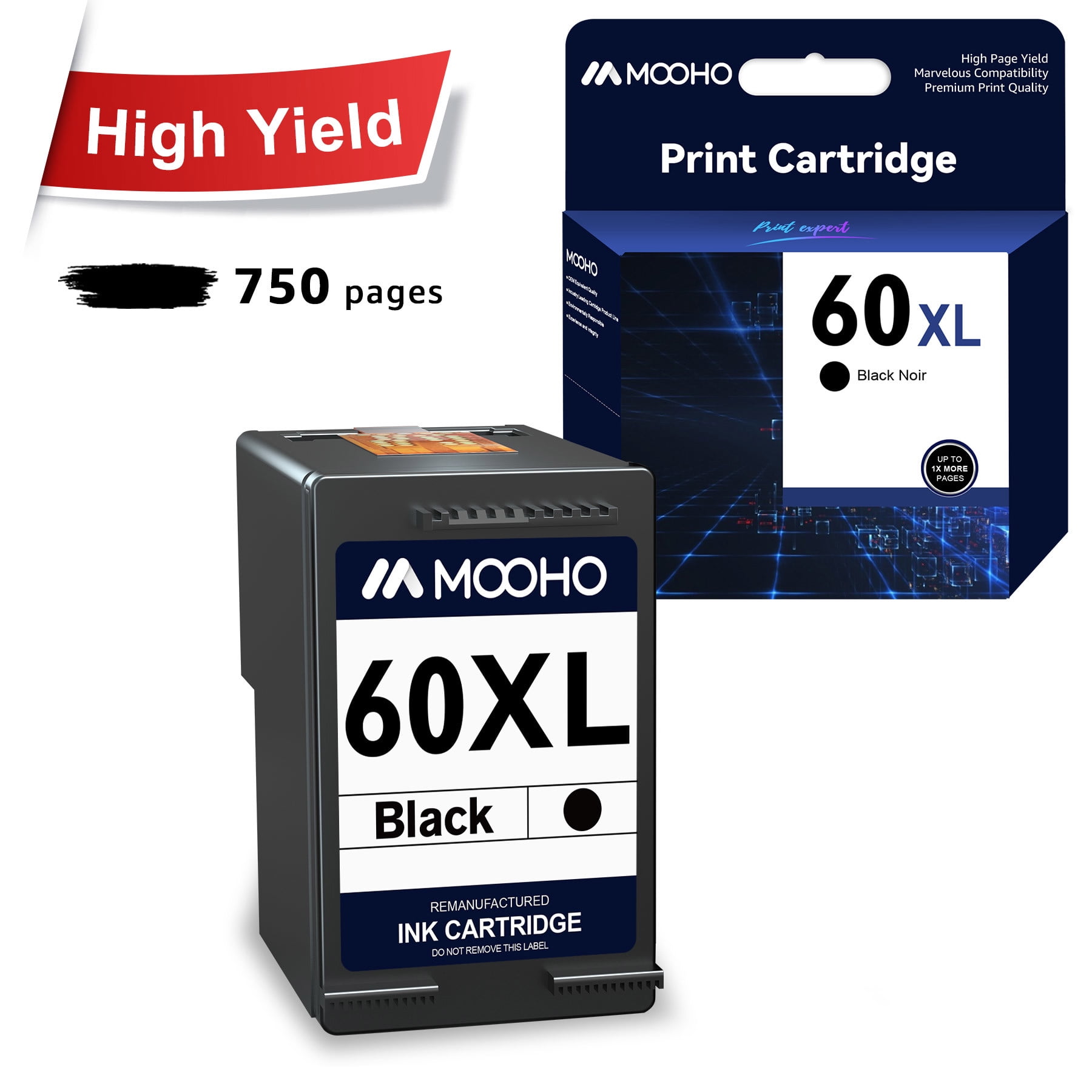 Mooho 60XL Ink Replacement for HP Printer Ink 60 Black for PhotoSmart