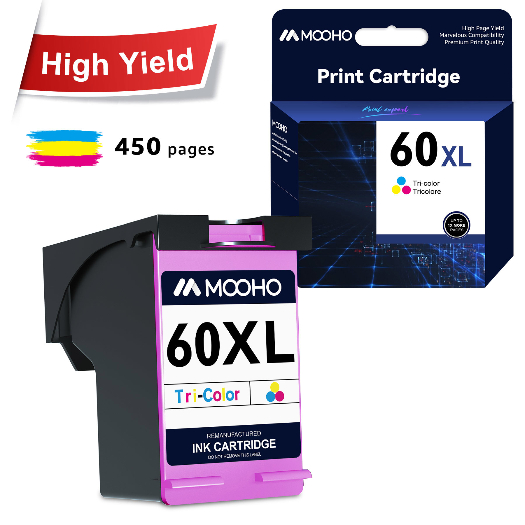 Mooho 60xl Color Ink Replacement for HP Ink Cartridge 60 for PhotoSmart