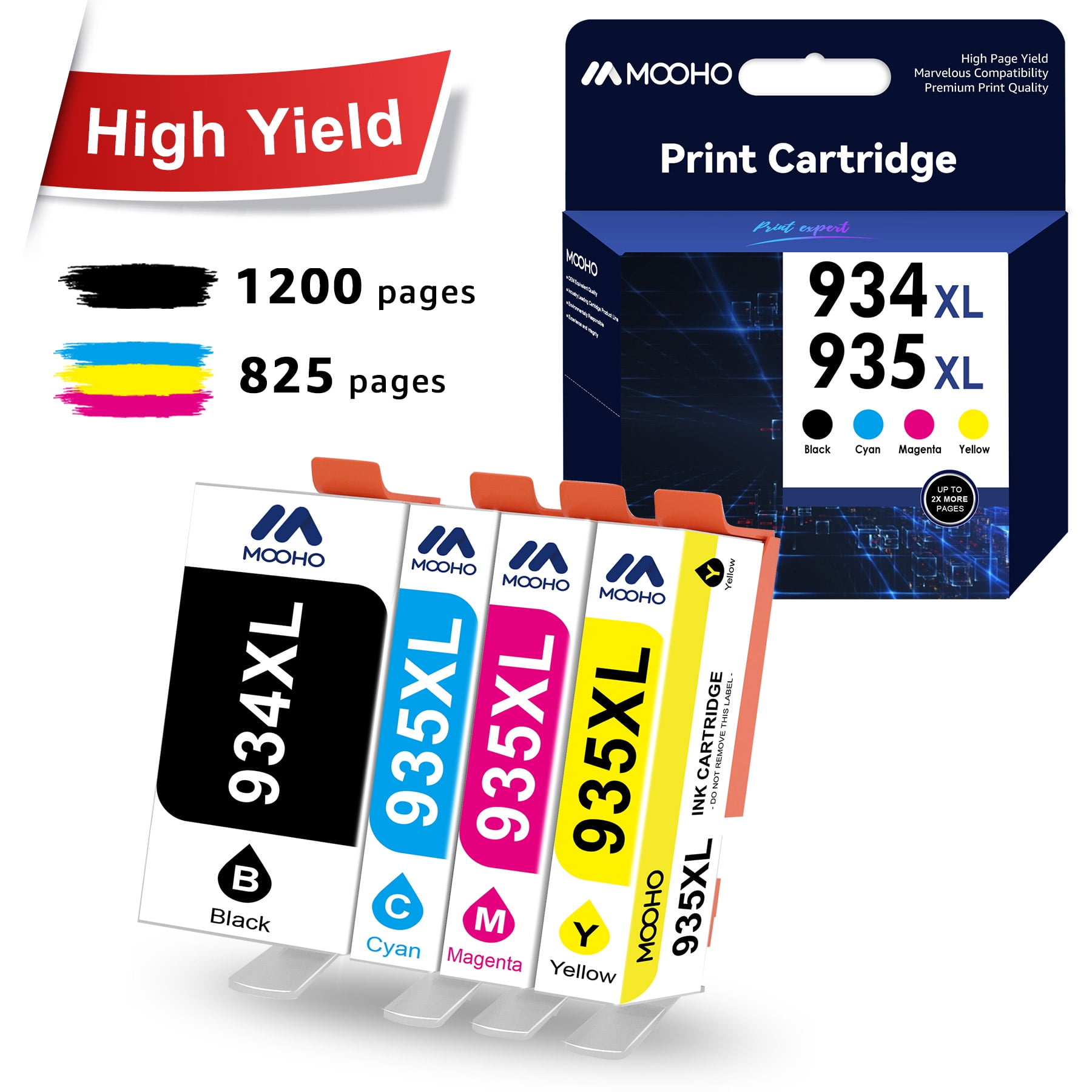 Replacement HP 935 934 Ink Cartridges XL 10-Pack - High Yield: 4 Black, 2  Cyan, 2 Magenta, 2 Yellow