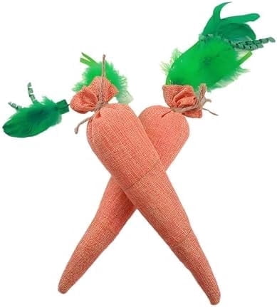 Mooipur Fun Carrot Catnip Toys for Indoor Cats to Keep Them Busy, Soft Linen, Interactive Cat Feather Toys for Kitten Kicking, Teething, Exercise, Catmint Toys for Cats All Breeds (2 PCS)