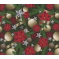 thumbnail image 1 of Mook Fabrics Christmas Gold Ornaments and Ribbons Poinsettias 100% Cotton Fabric By the yard, 1 of 1